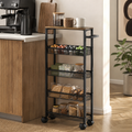 Slim Storage Trolley 5-Tier Mesh Baskets – Metal & Particle Board, Black, 47 × 13 × 96.5 cm
