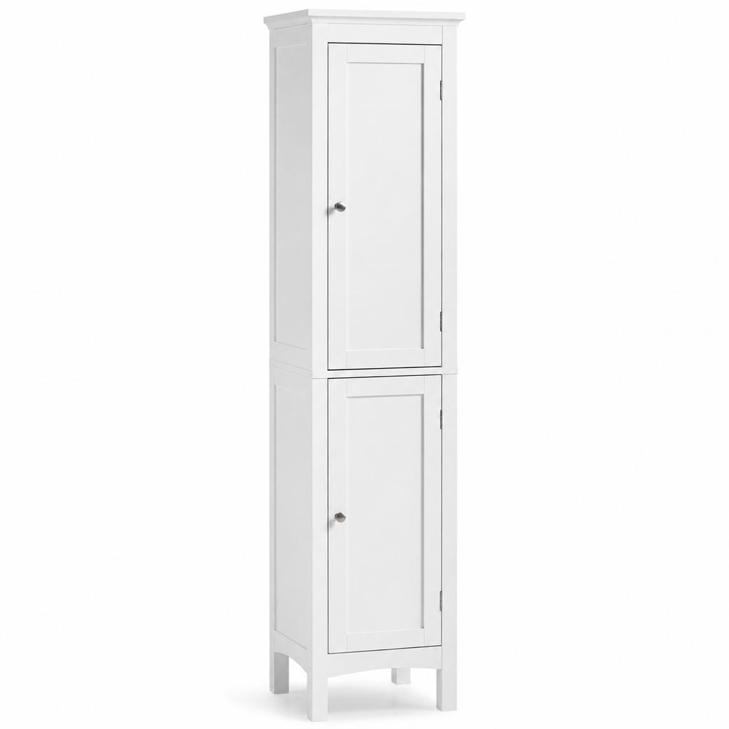 Bathroom Cabinet – Tall Slim, Double Door, Adjustable Shelves, White
