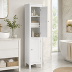 Bathroom Cabinet – Tall Slim, Double Door, Adjustable Shelves, White