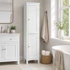 Bathroom Cabinet – Tall Slim, Double Door, Adjustable Shelves, White
