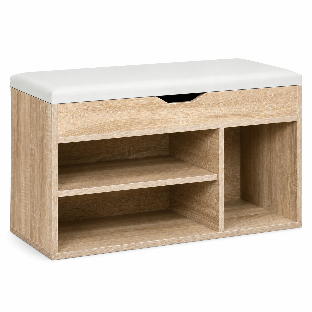 Shoe Cabinet Bench – Hidden Storage, Padded Seat, Engineered Wood, Oak-Effect