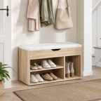 Shoe Cabinet Bench – Hidden Storage, Padded Seat, Engineered Wood, Oak-Effect