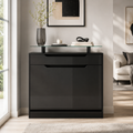Shoe Storage Cabinet – Slide-Out Drawer, 2 Flip Doors, Tempered Glass Top, Black