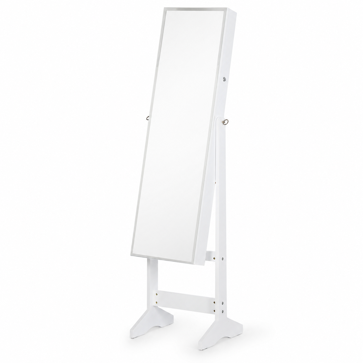 Jewellery Cabinet – Full-Length Mirror, Lockable Armoire, Freestanding, White