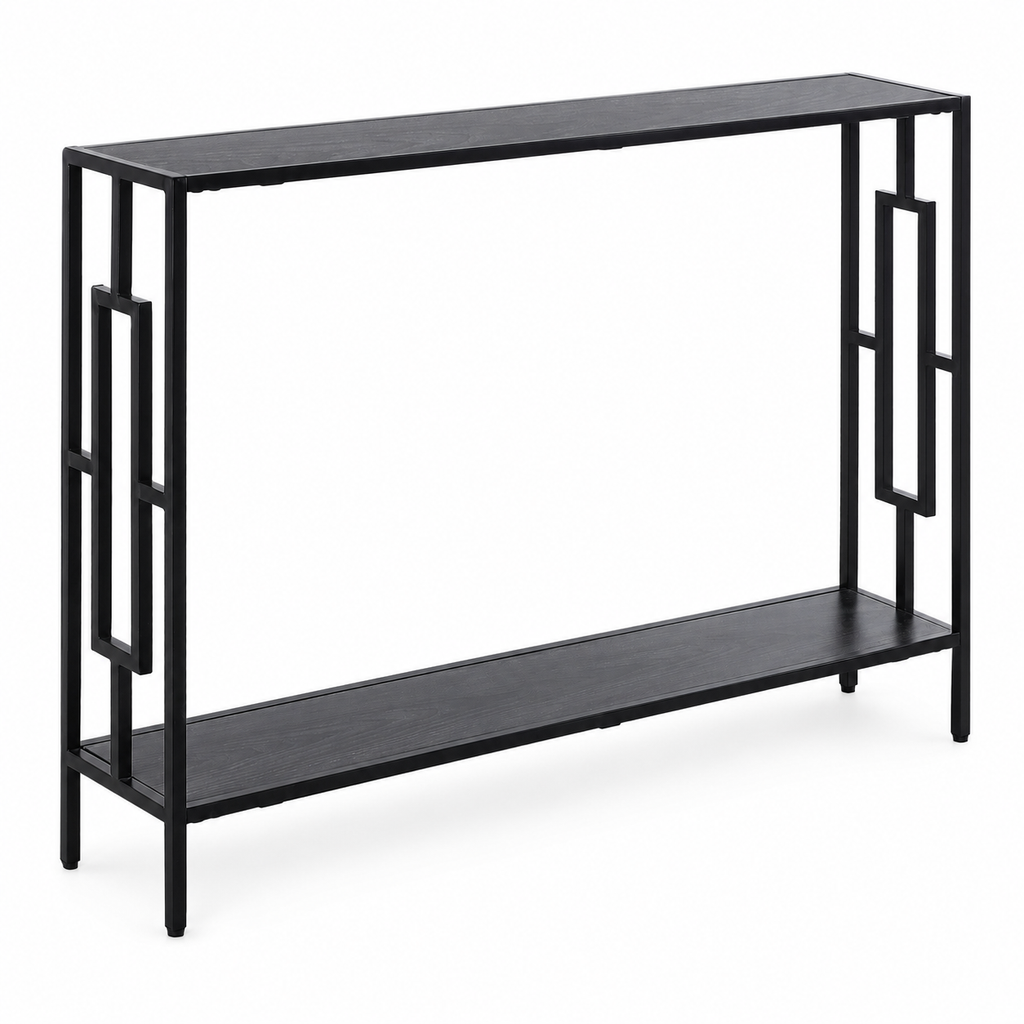 Console Table – Industrial, Hallway Desk, Storage Shelf, Metal Frame, Grey & Black