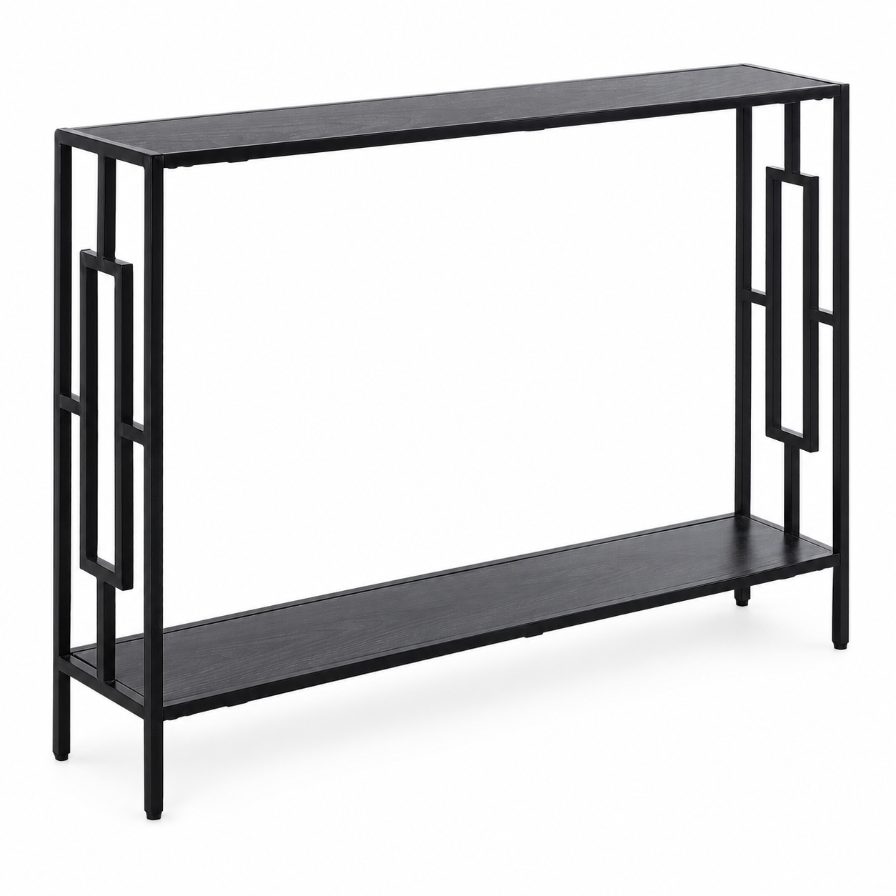 Console Table – Industrial, Hallway Desk, Storage Shelf, Metal Frame, Grey & Black