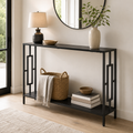 Console Table – Industrial, Hallway Desk, Storage Shelf, Metal Frame, Grey & Black