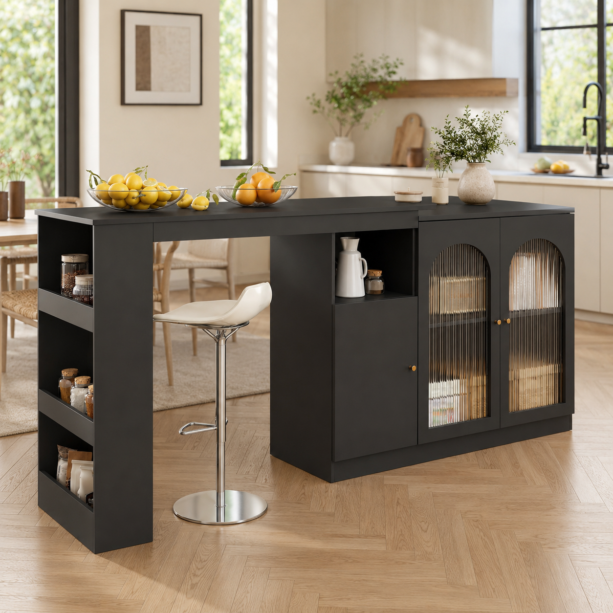 Rotating Bar Cabinet – 360°, Glass Door, Dining & Bar Storage, 120×40×97cm, Black