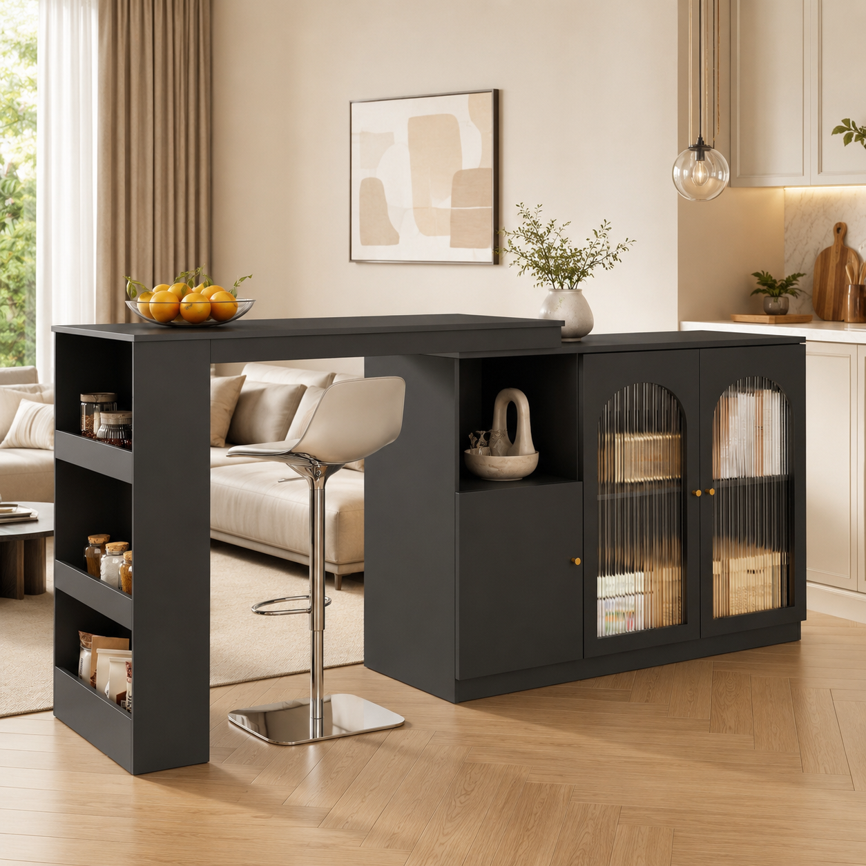 Rotating Bar Cabinet – 360°, Glass Door, Dining & Bar Storage, 120×40×97cm, Black
