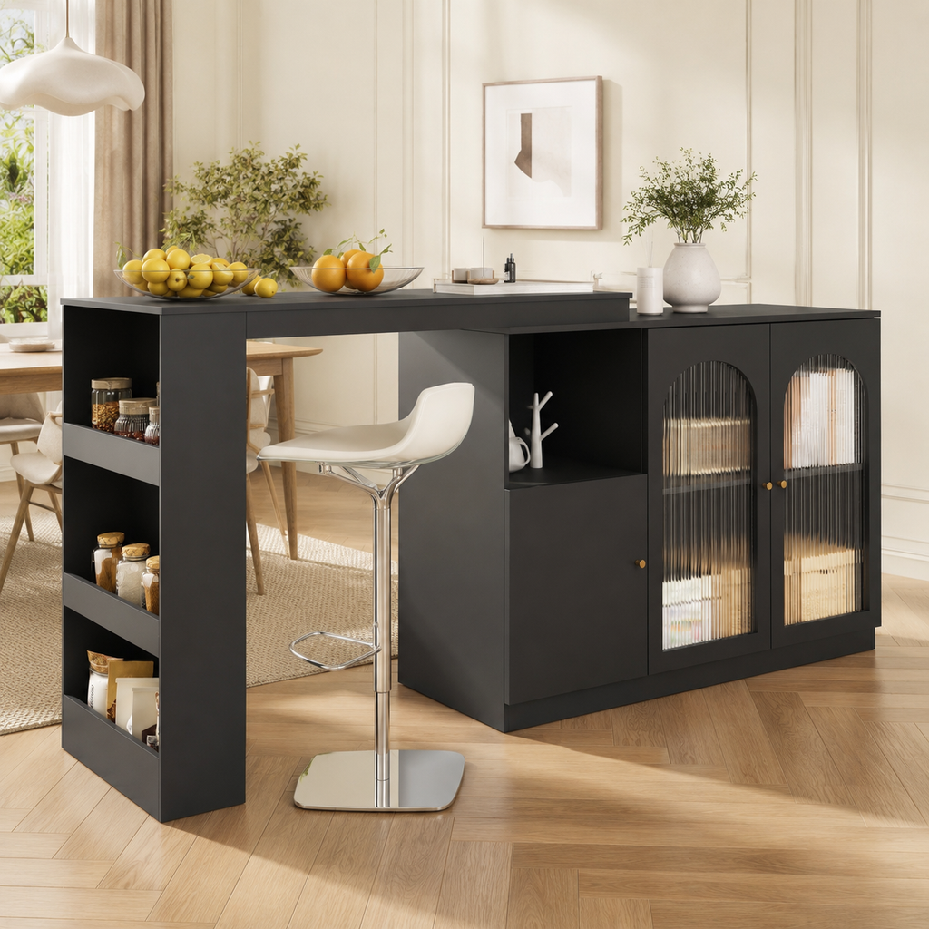 Rotating Bar Cabinet – 360°, Glass Door, Dining & Bar Storage, 120×40×97cm, Black