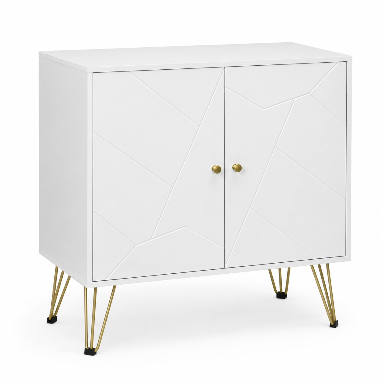 Slim Sideboard with 2 Cabinets & Gold Hairpin Legs – MDF, White & Gold, 80×40×80cm
