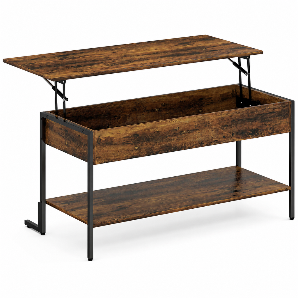 Coffee Table – Lift-Top, Under-Surface Storage, Rustic Brown