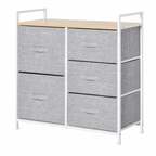 Linen Drawer Unit 5-Drawer Steel Frame – Particle Board & Linen, Grey, 83 × 29 × 77 cm