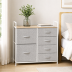 Linen Drawer Unit 5-Drawer Steel Frame – Particle Board & Linen, Grey, 83 × 29 × 77 cm