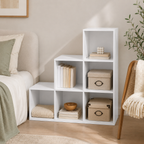 6-Cube Storage Unit (3×2 Step Design) – Particle Board, White, 91.5×29.5×91.5cm