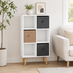 6-Cube Storage Unit with 3 Fabric Drawers – Particle Board, White, 54.5×24×95cm