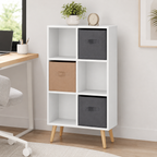 6-Cube Storage Unit with 3 Fabric Drawers – Particle Board, White, 54.5×24×95cm