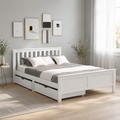 Storage Bed Frame – Solid Pine, 4 Drawers, White, Double 4ft6 (190×135cm)