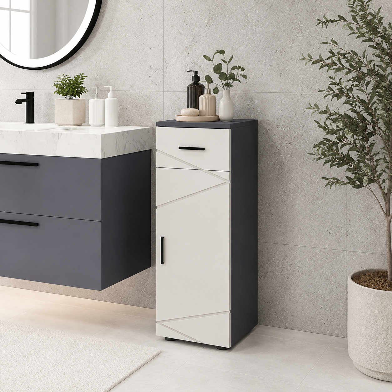 Bathroom Cabinet – Kleankin, Slim, Drawer & Cupboard, Soft-Close, Grey