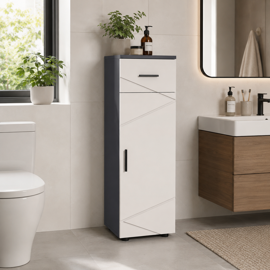 Bathroom Cabinet – Kleankin, Slim, Drawer & Cupboard, Soft-Close, Grey