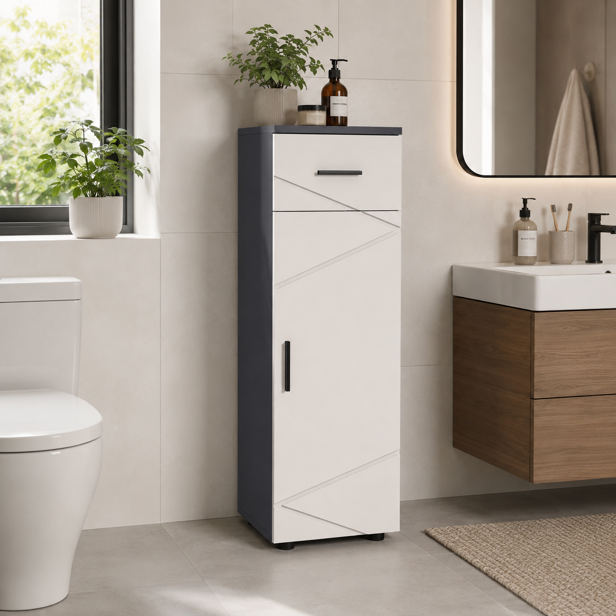 Bathroom Cabinet – Kleankin, Slim, Drawer & Cupboard, Soft-Close, Grey