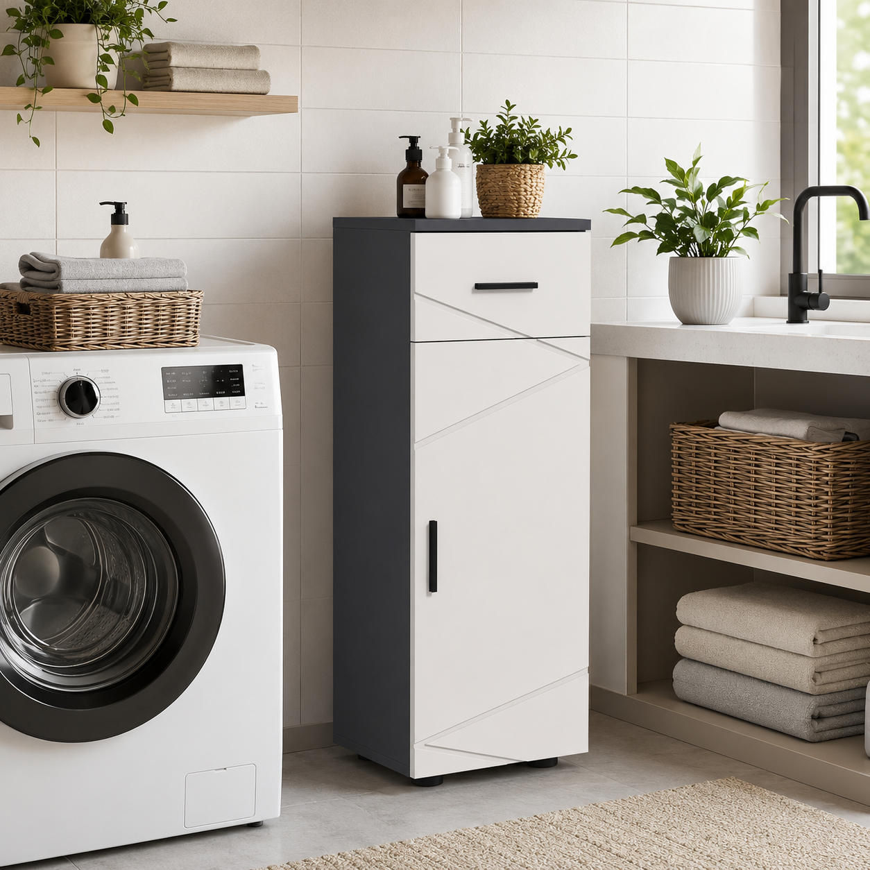 Bathroom Cabinet – Kleankin, Slim, Drawer & Cupboard, Soft-Close, Grey