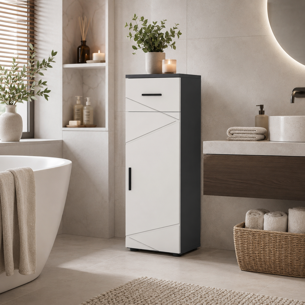 Bathroom Cabinet – Kleankin, Slim, Drawer & Cupboard, Soft-Close, Grey