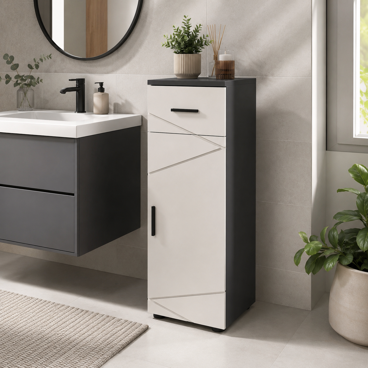Bathroom Cabinet – Kleankin, Slim, Drawer & Cupboard, Soft-Close, Grey