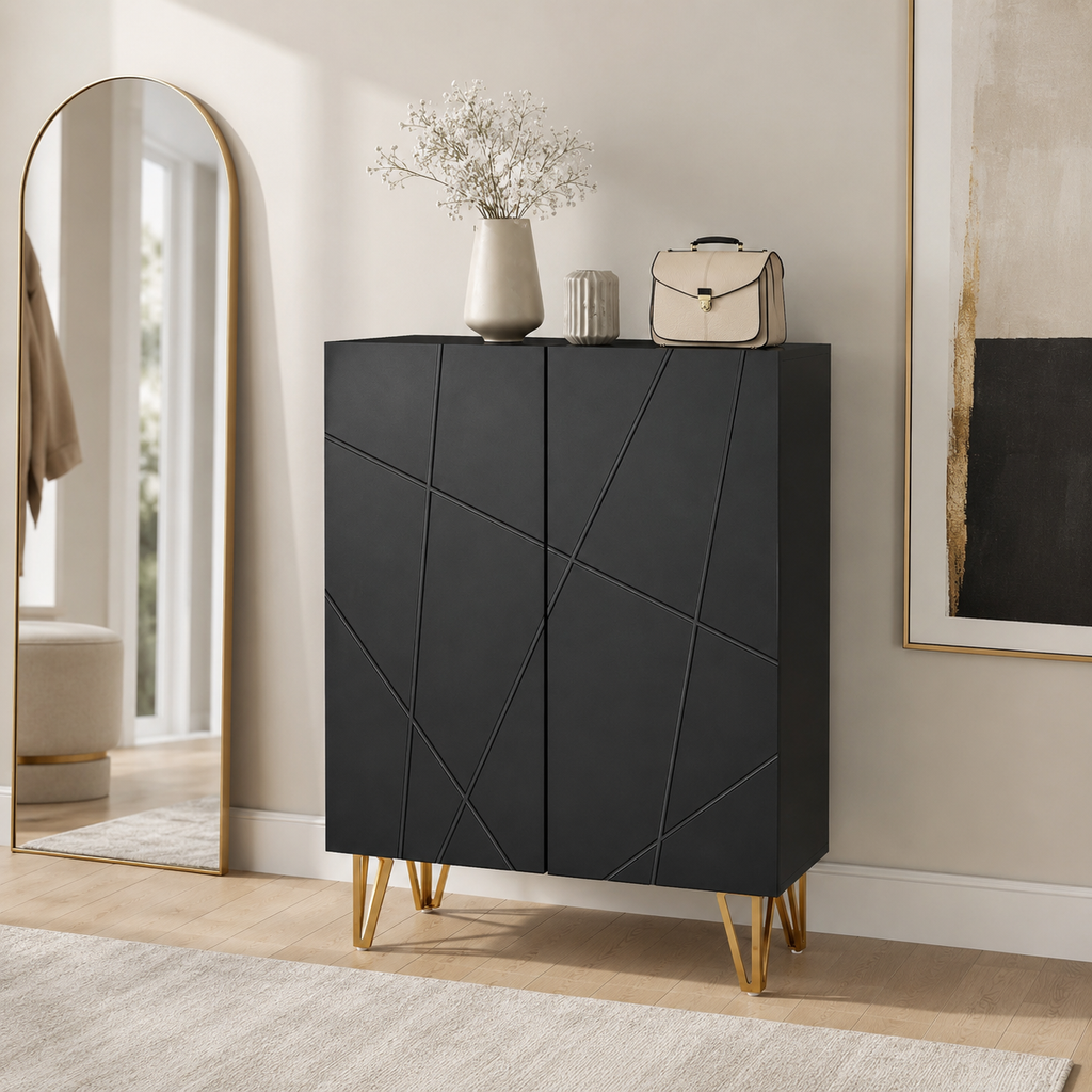 Shoe Cabinet – Narrow, Soft-Close Doors, 15–20 Pairs, Adjustable Shelves, Black