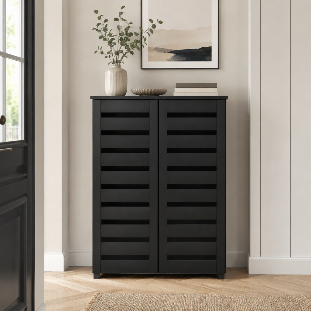 Shoe Cabinet – Slim, 5-Tier, Slatted Ventilated Doors, 15 Pairs
