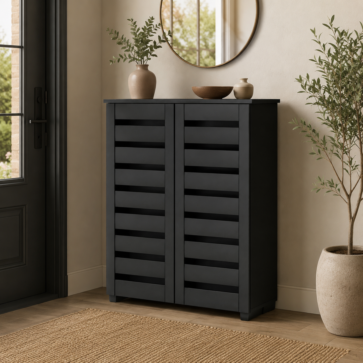 Shoe Cabinet – Slim, 5-Tier, Slatted Ventilated Doors, 15 Pairs