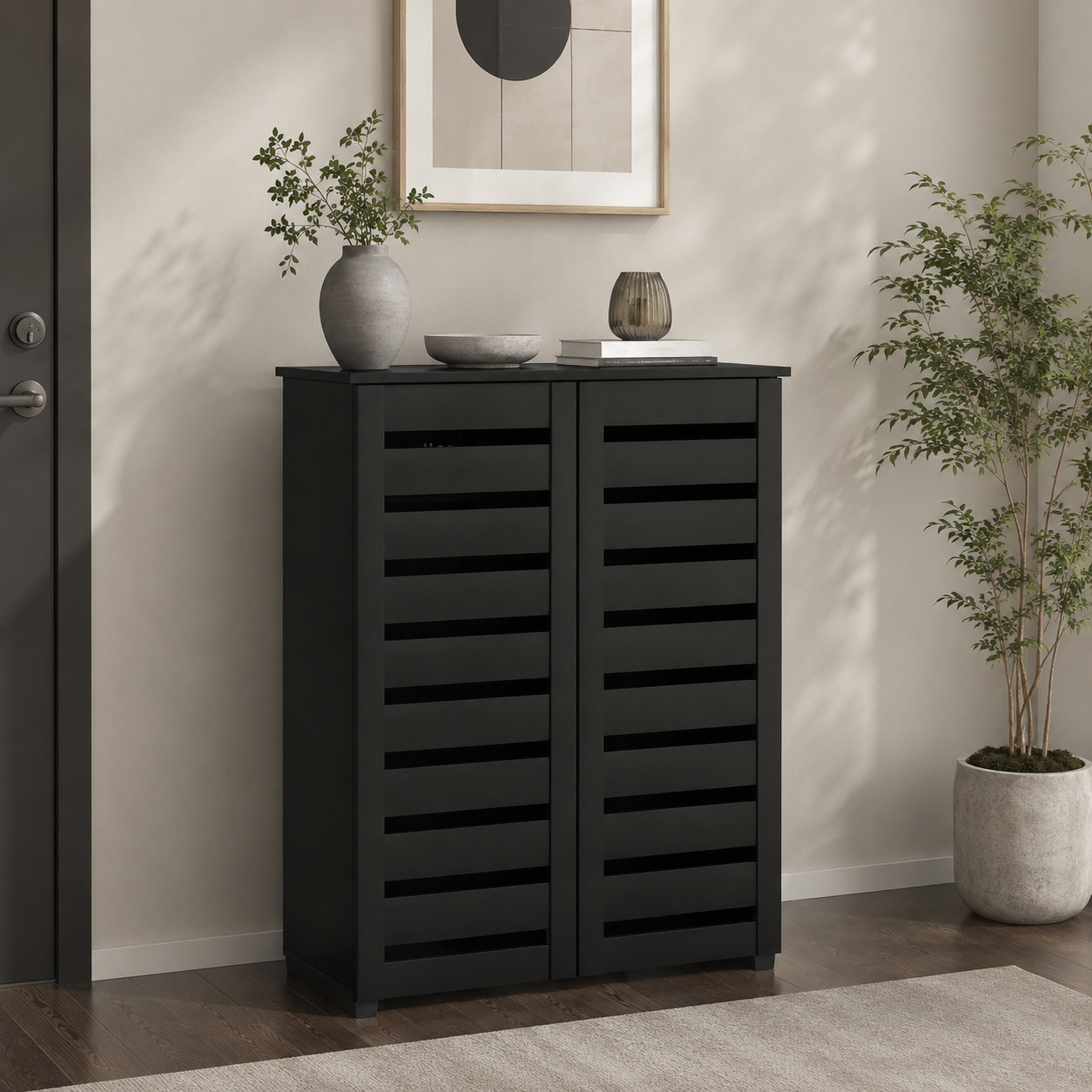 Shoe Cabinet – Slim, 5-Tier, Slatted Ventilated Doors, 15 Pairs