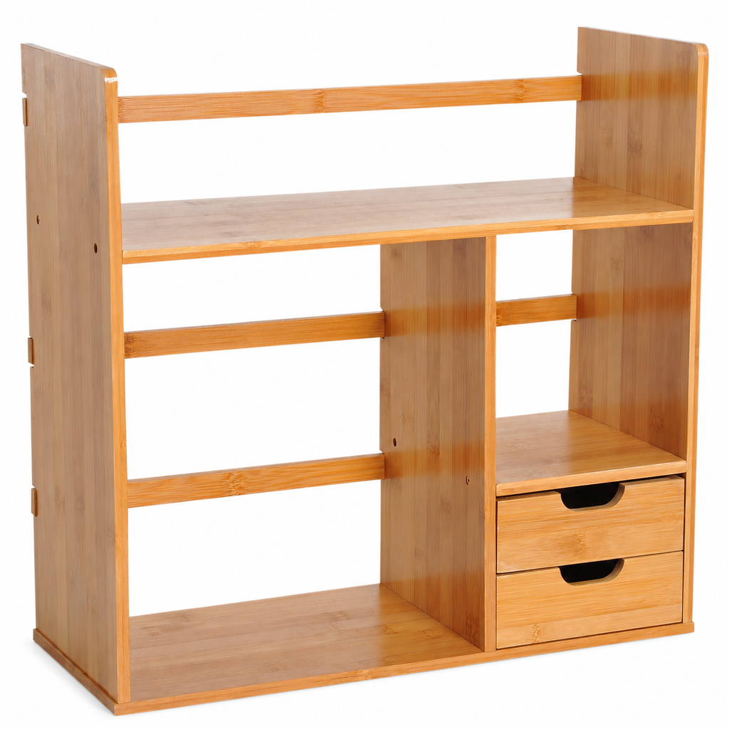 Desk Organiser – Bamboo, 2-Tier with Drawers, 2-Way Use