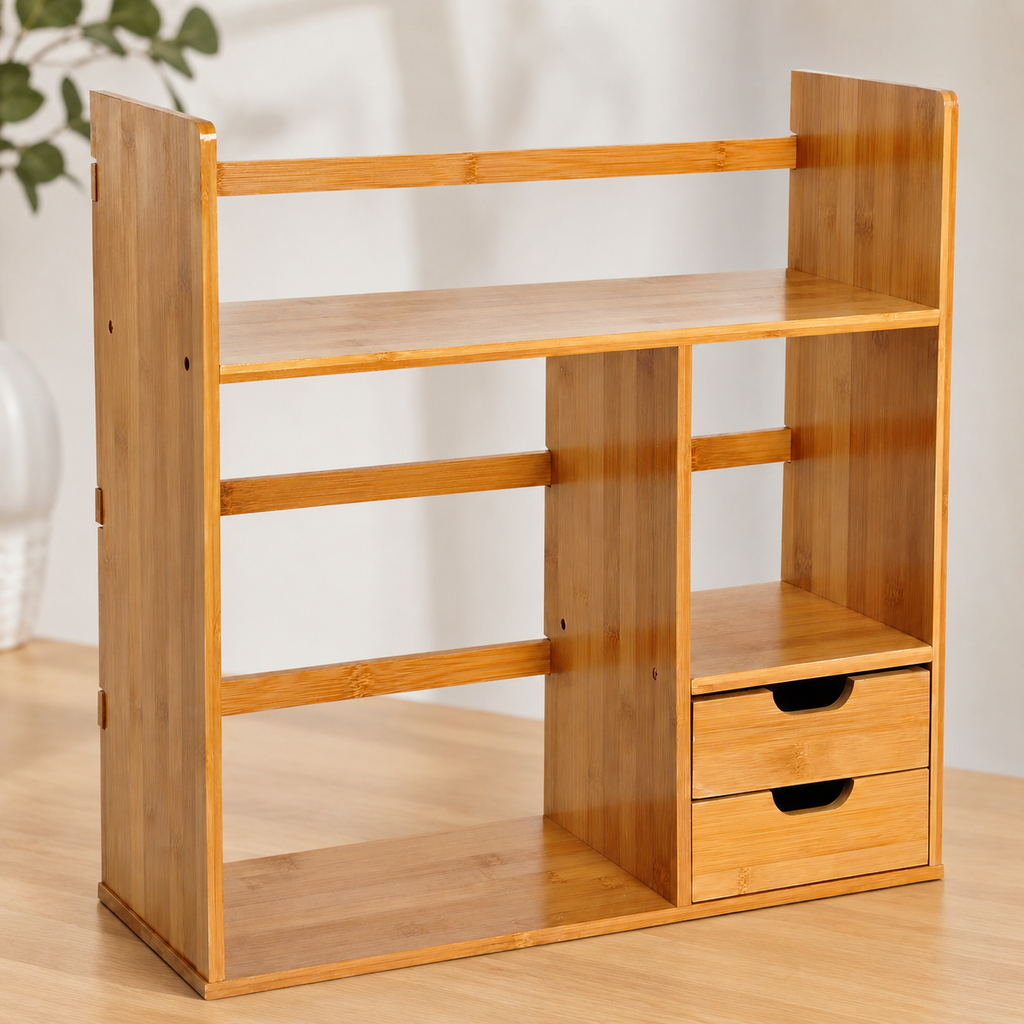 Desk Organiser – Bamboo, 2-Tier with Drawers, 2-Way Use
