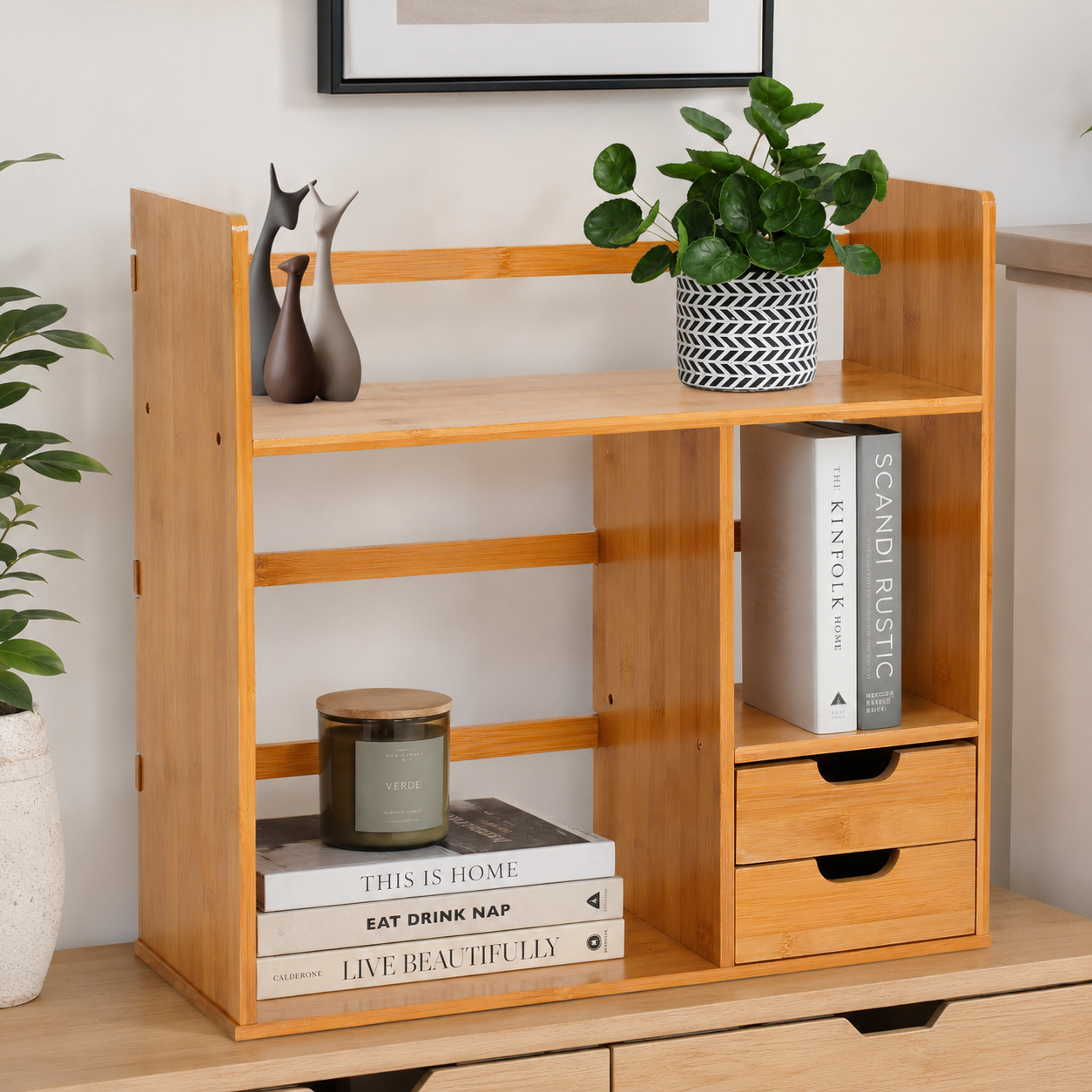 Desk Organiser – Bamboo, 2-Tier with Drawers, 2-Way Use