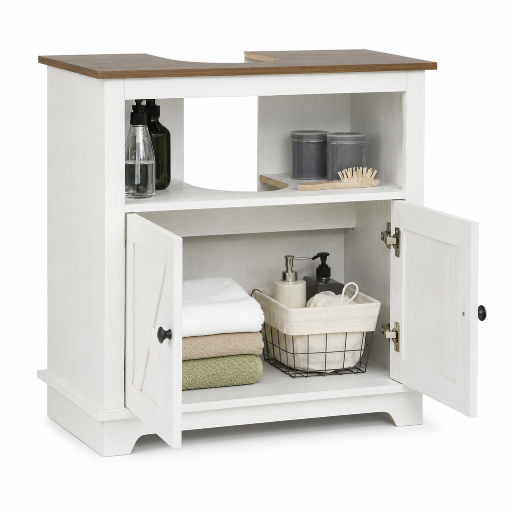 Under-Sink Cabinet – Kleankin, Double Doors & Shelves, White, 60×30×60cm