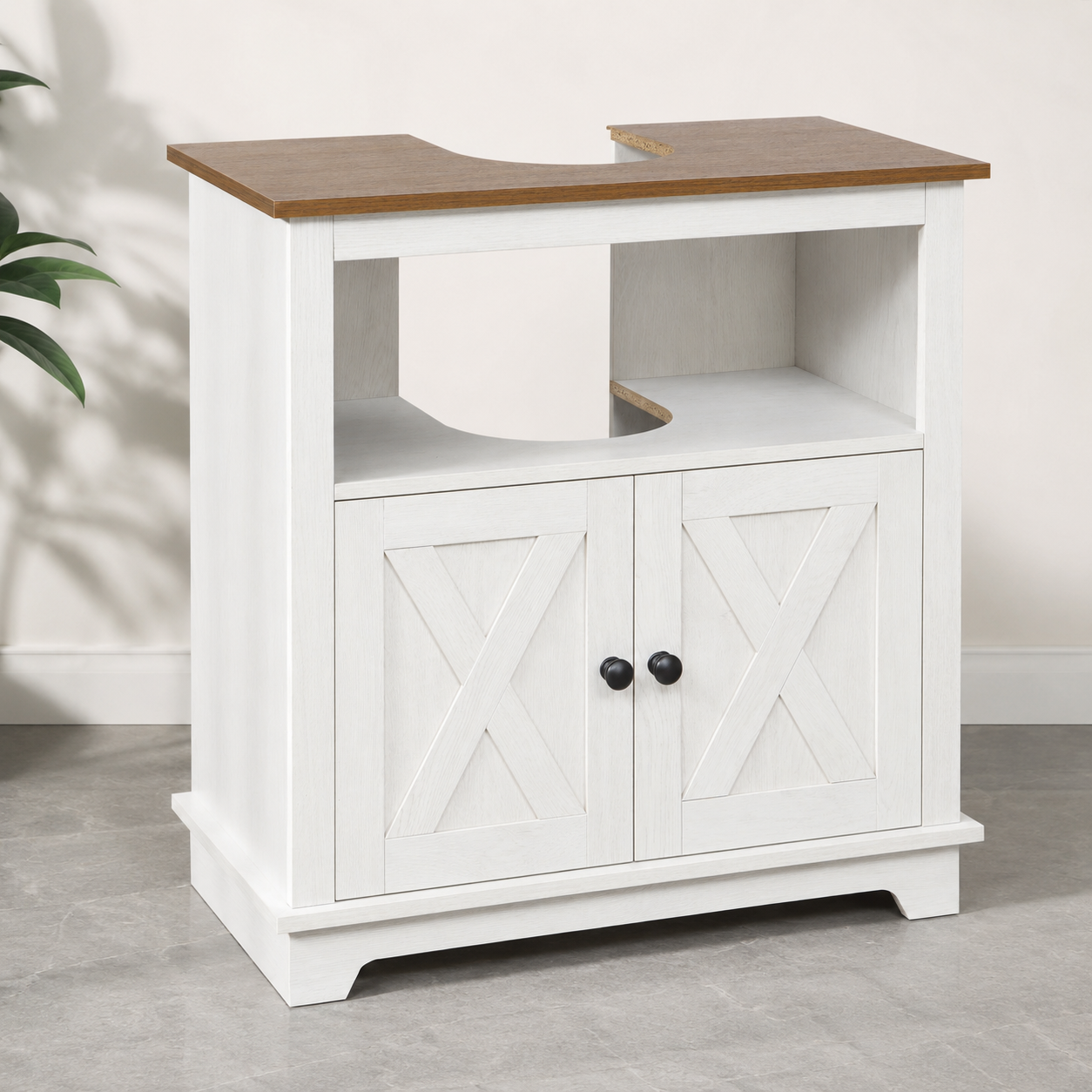 Under-Sink Cabinet – Kleankin, Double Doors & Shelves, White, 60×30×60cm