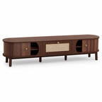 TV Cabinet – Solid Wood Doors & Rattan Drawers, Walnut-Effect, 170cm