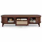 TV Cabinet – Solid Wood Doors & Rattan Drawers, Walnut-Effect, 170cm