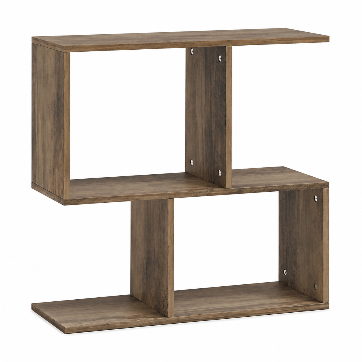 Side Table – S-Shaped, 3-Tier Storage Shelves, Oak-Effect, 50×19.5×58cm