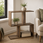 Side Table – S-Shaped, 3-Tier Storage Shelves, Oak-Effect, 50×19.5×58cm