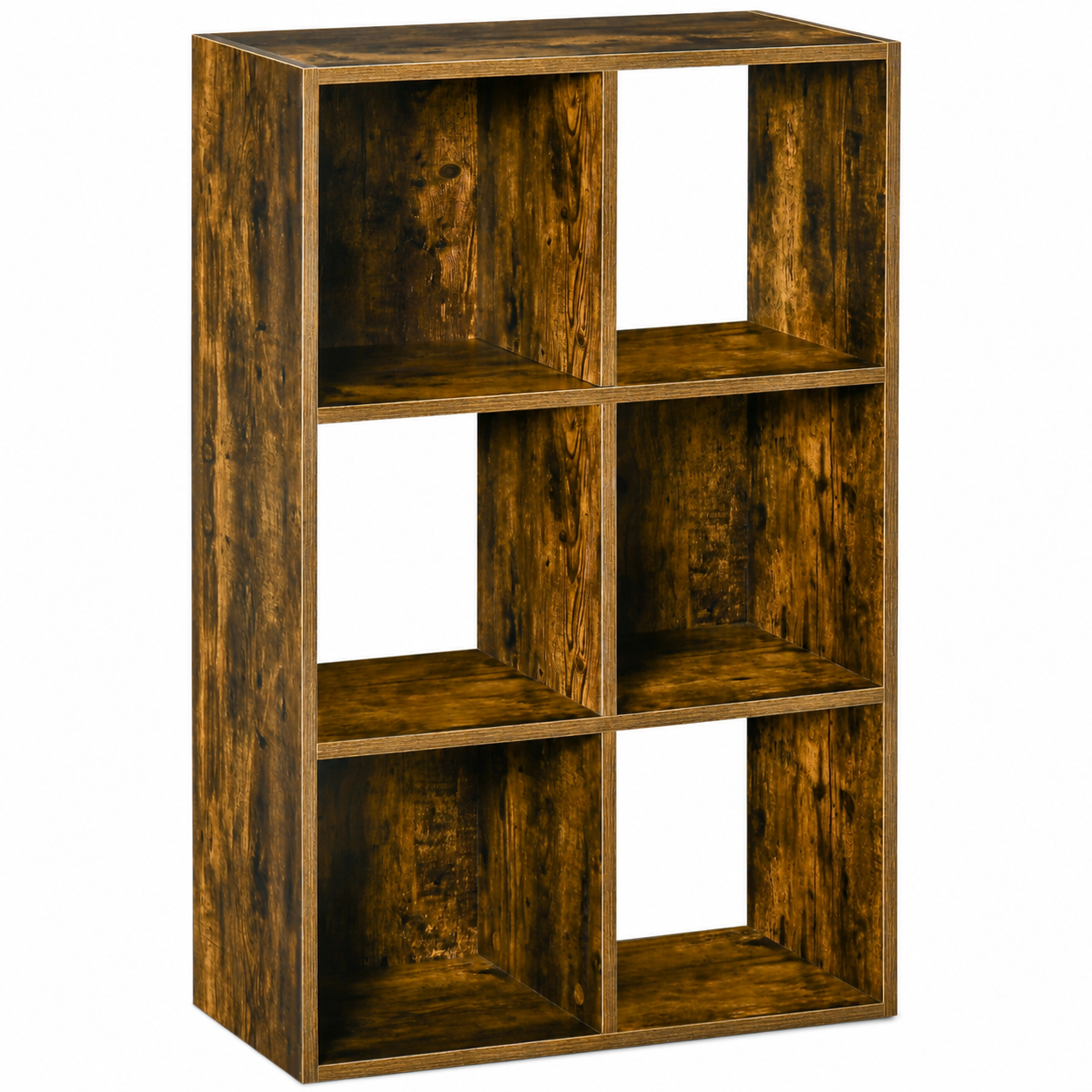 Shelving Unit – Industrial, 6-Compartment Bookcase, Rustic Brown