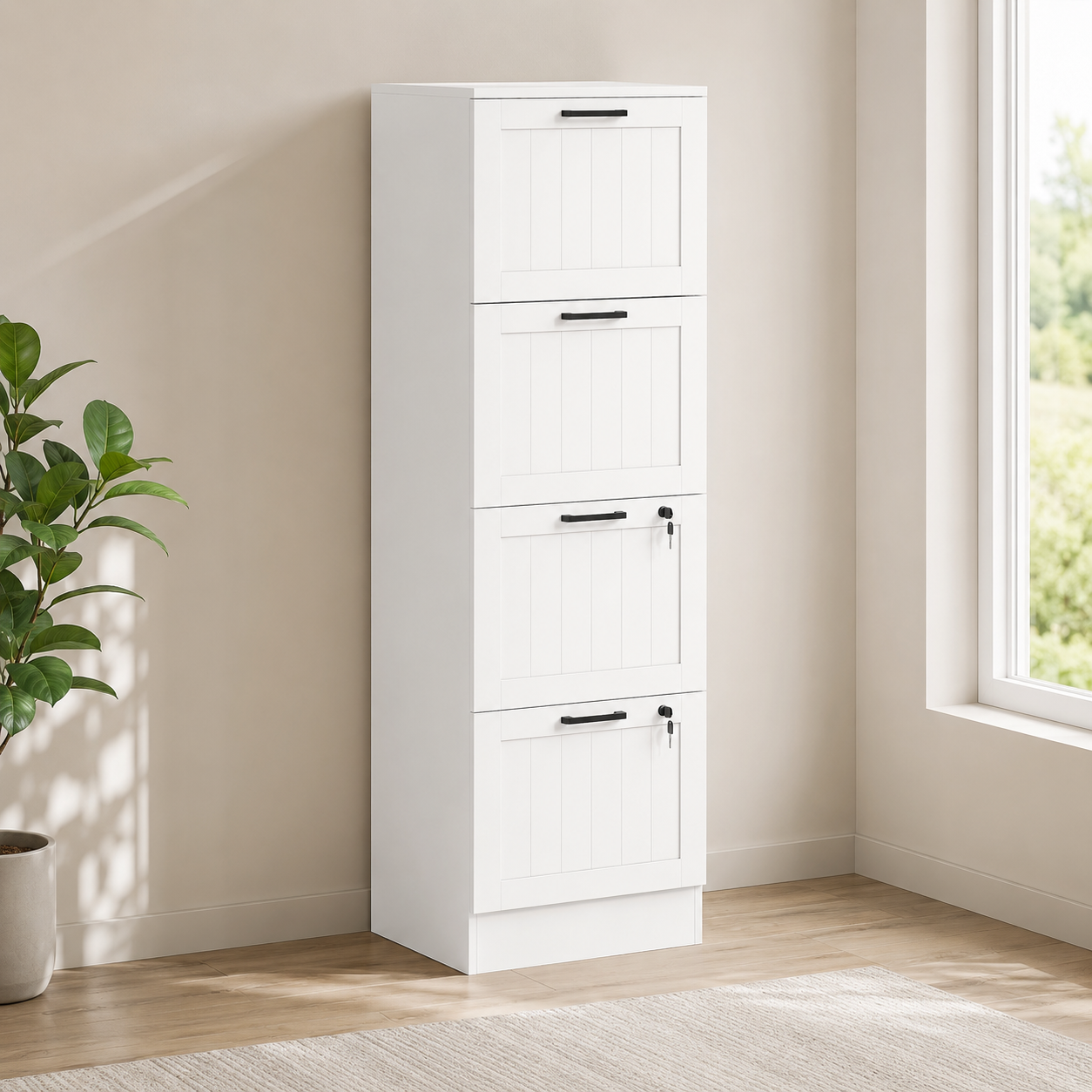 Filing Cabinet – 4-Drawer, Lockable, A4 & Letter Size, White
