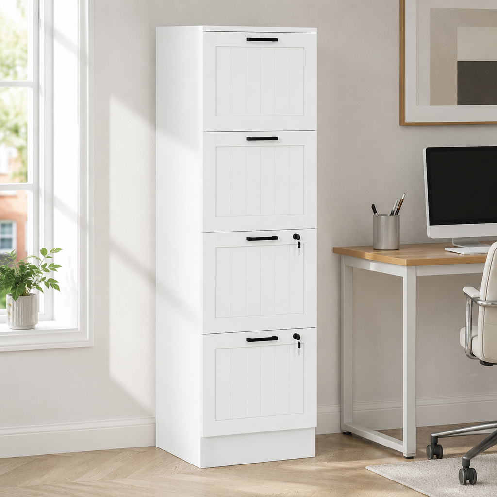 Filing Cabinet – 4-Drawer, Lockable, A4 & Letter Size, White