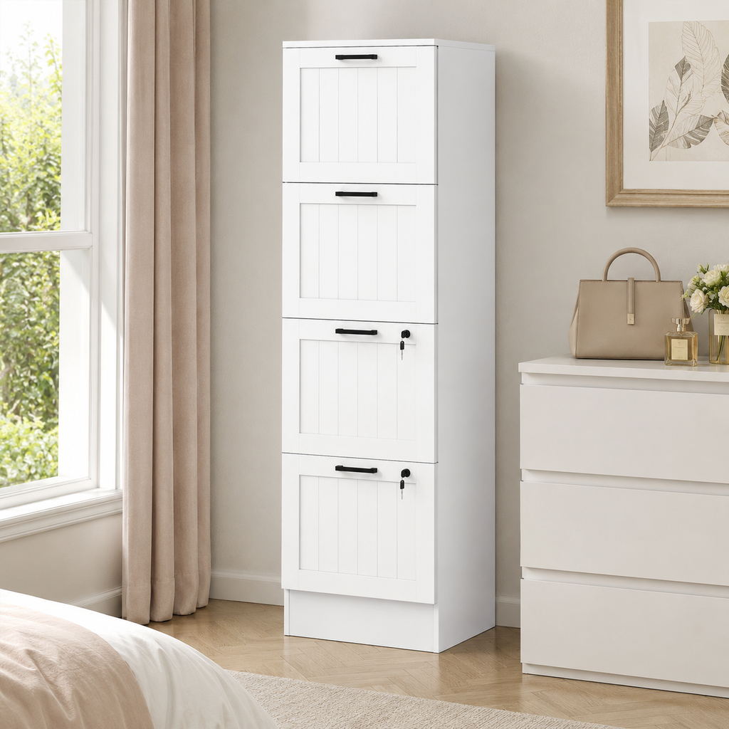 Filing Cabinet – 4-Drawer, Lockable, A4 & Letter Size, White