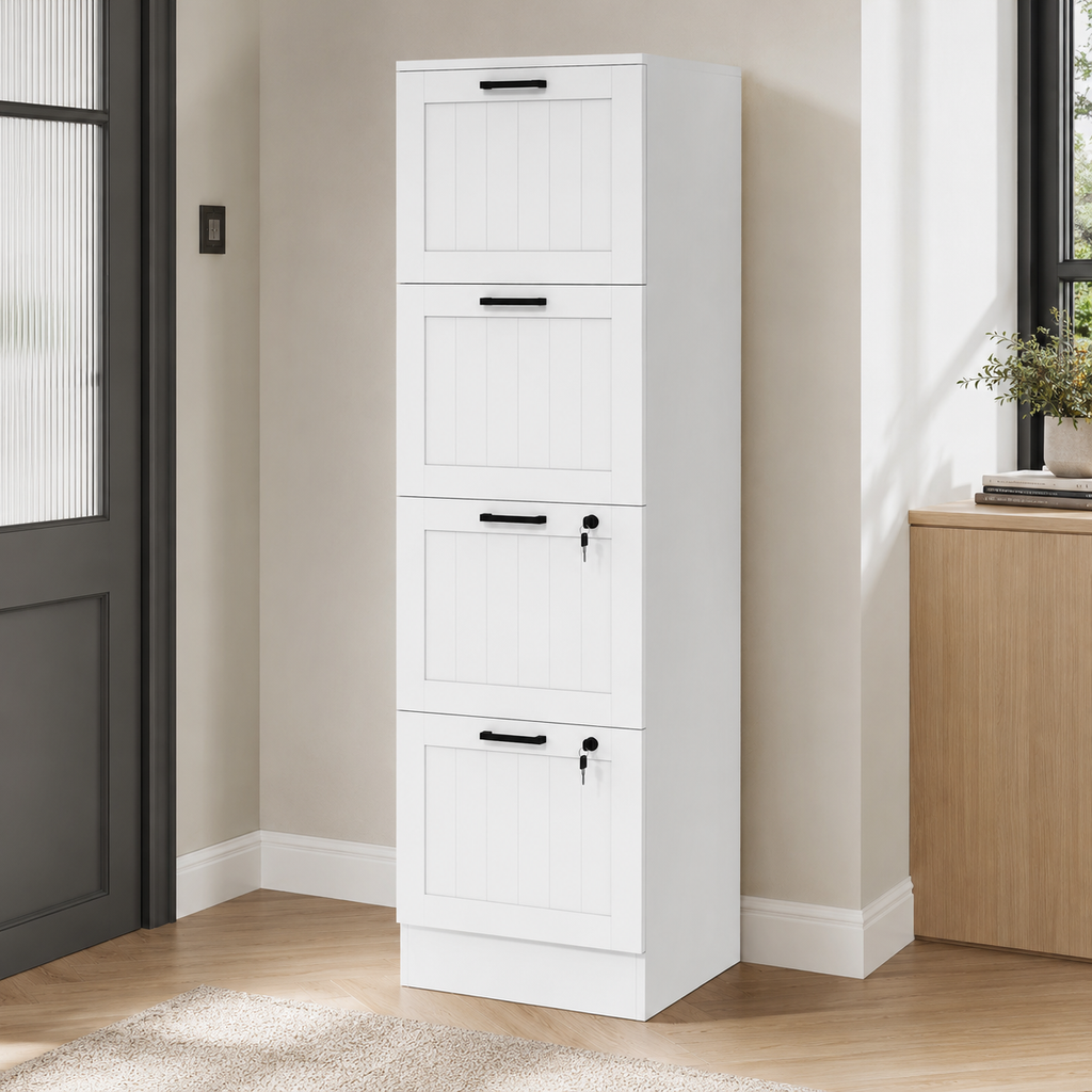 Filing Cabinet – 4-Drawer, Lockable, A4 & Letter Size, White