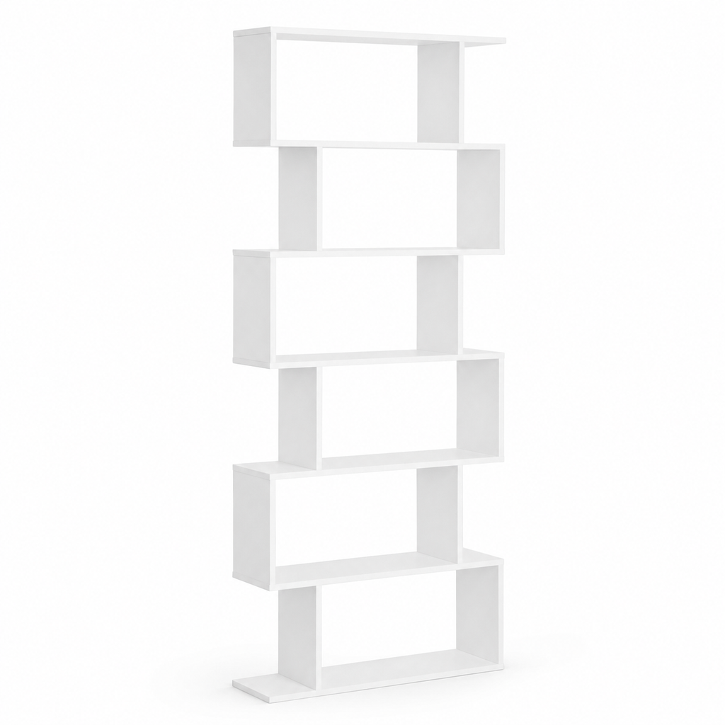 Bookcase – S-Shaped, 6-Tier Display Shelf, White