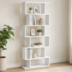Bookcase – S-Shaped, 6-Tier Display Shelf, White