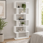 Bookcase – S-Shaped, 6-Tier Display Shelf, White