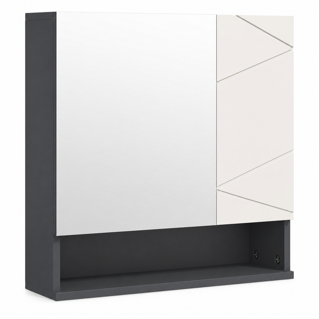 Bathroom Mirror Cabinet – Kleankin, Wall Mounted, Adjustable Shelves, Grey, 55×55cm